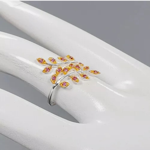 Sterling ruby & gold sz 8 24k lattice floral ring - Picture 4 of 5